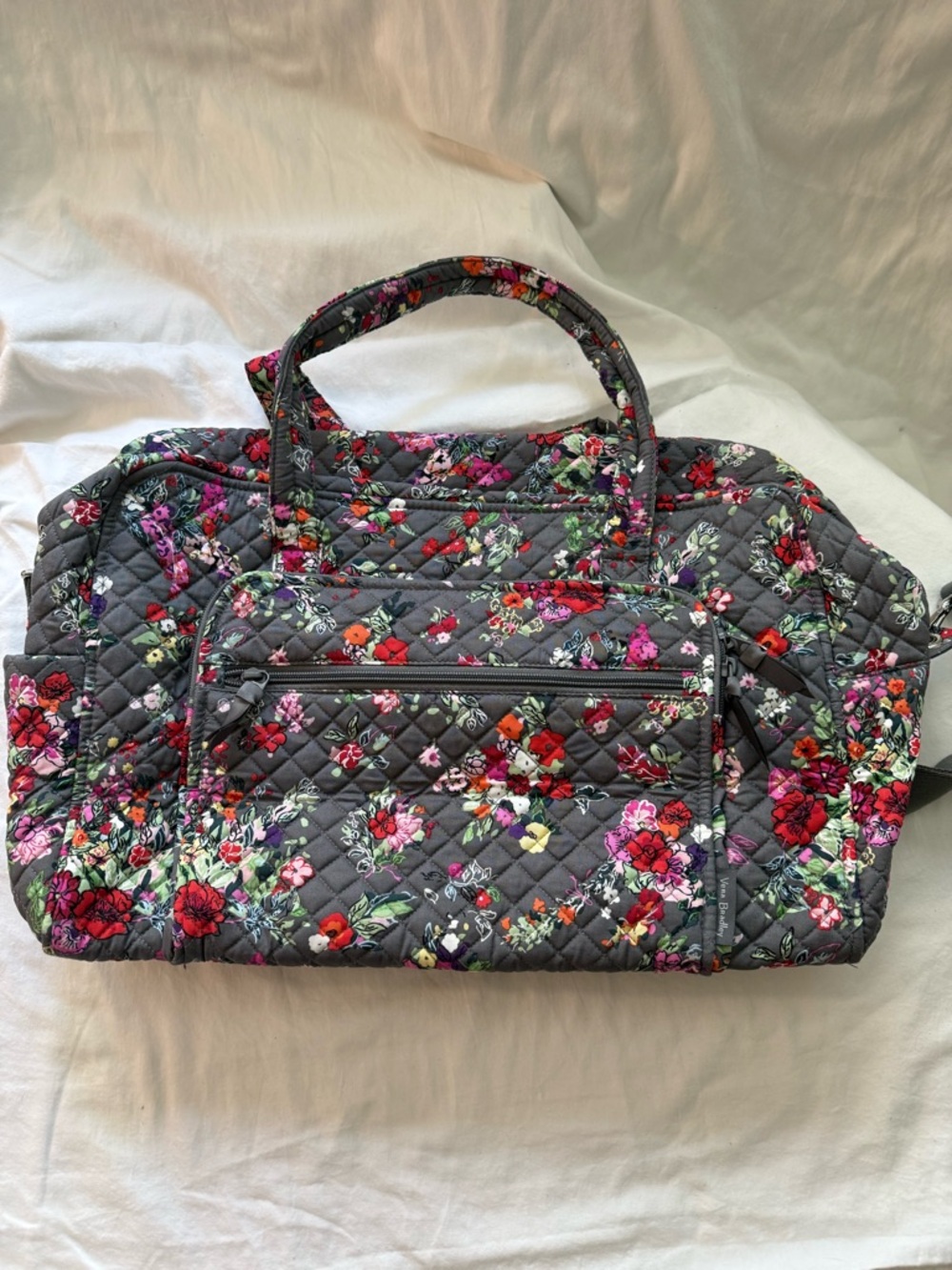 Vera Bradley Quilted Gray Floral Travel Tote Bag - Floral Weekender